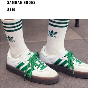 Adidas White and Green Striped Samba Shoes